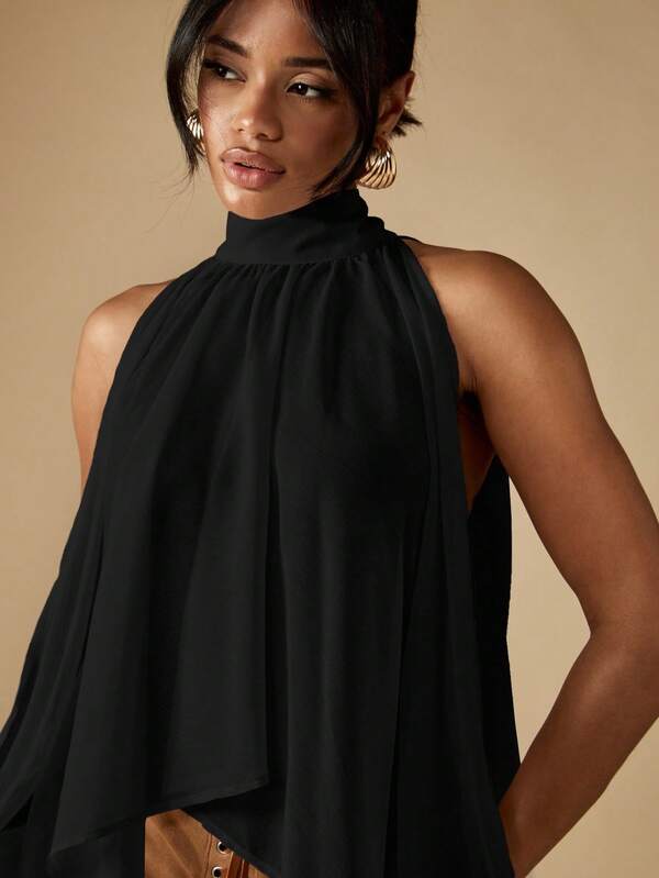 MISSGUIDED Mock Neck Sleeveless Top With Bow Detail