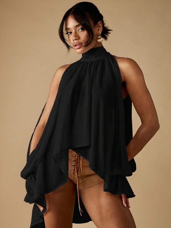 MISSGUIDED Mock Neck Sleeveless Top With Bow Detail