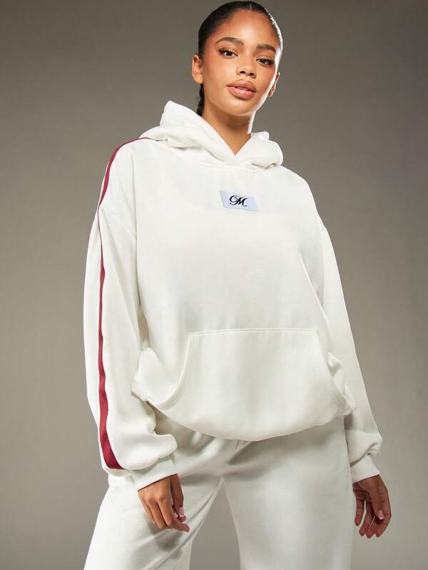 MISSGUIDED Monogram Oversized Hoodie With Side Stripe Detail