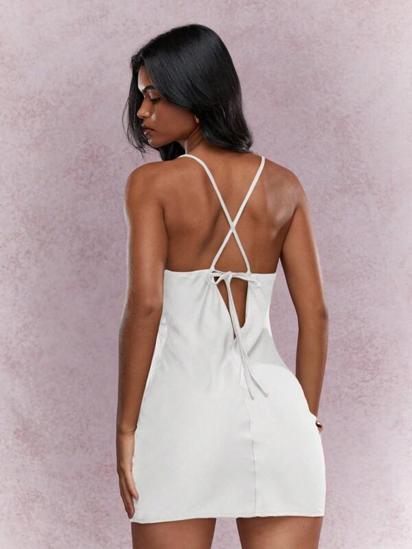 MISSGUIDED Music Festival Satin Cowl Neck Backless Cami Mini Dress Cute Sundress
