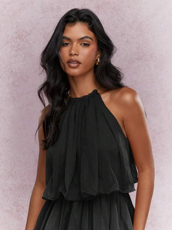 MISSGUIDED Music Festival Tiered Ruffle Halter Neck Mini Dress