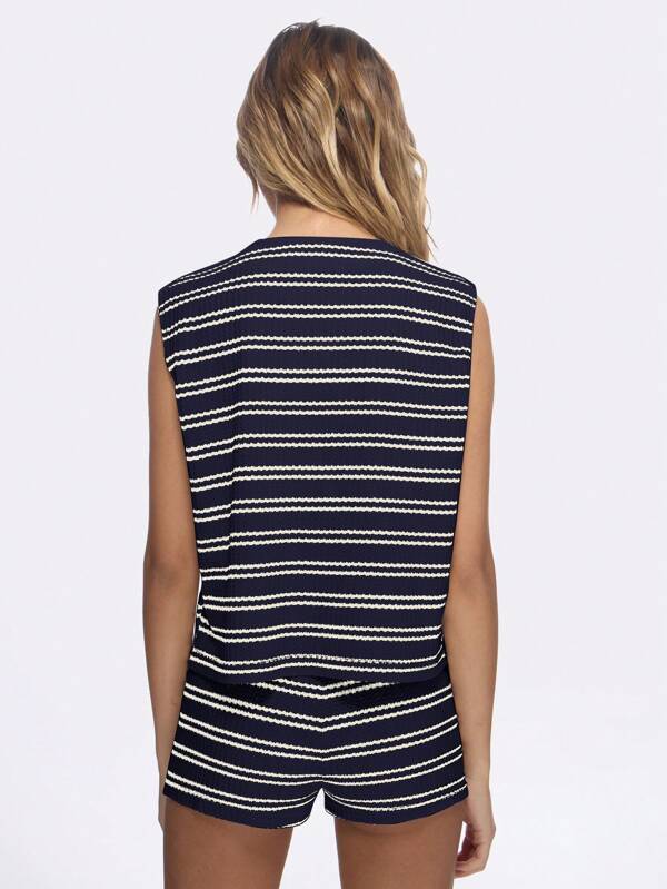 MISSGUIDED Nautical Striped Button Down Sleeveless Top Shorts Two Piece Set