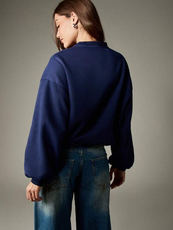 MISSGUIDED Navy Color Block Oversized Crewneck Sweatshirt With Pink Stripes