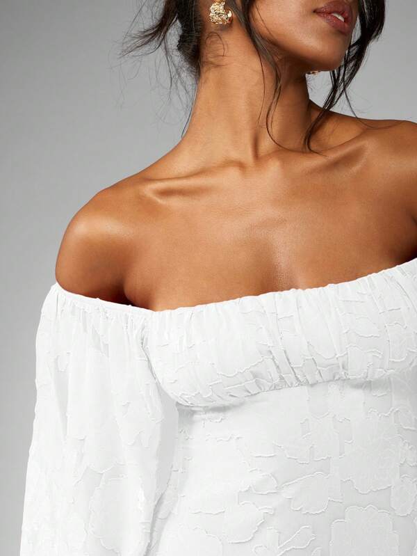 MISSGUIDED Off Shoulder Balloon Sleeve Mini Skater Dress