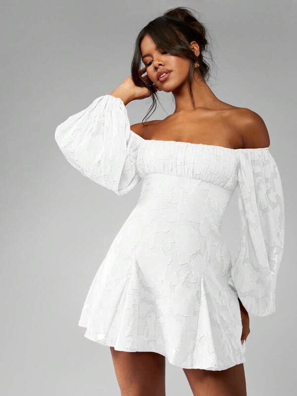 MISSGUIDED Off Shoulder Balloon Sleeve Mini Skater Dress
