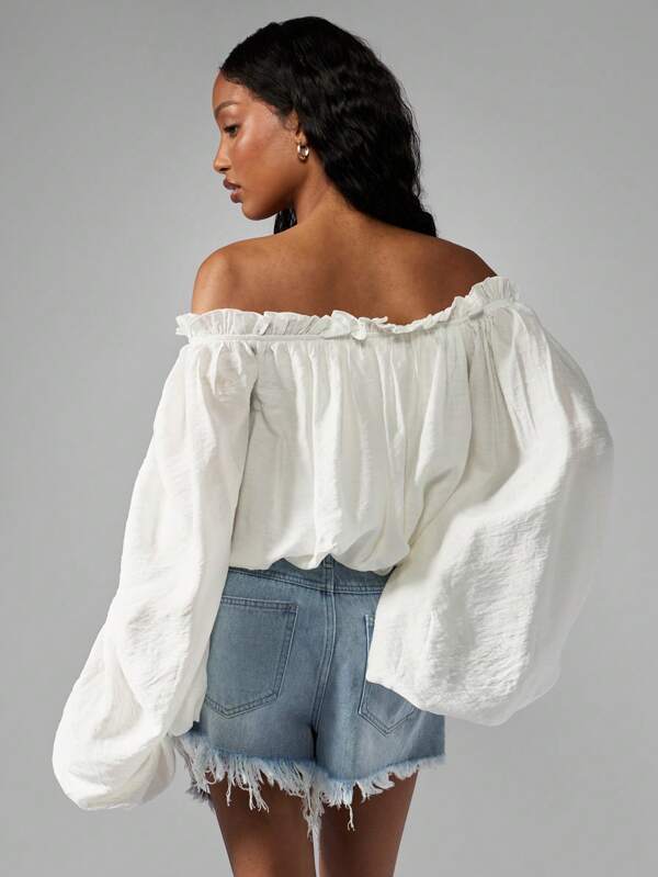 MISSGUIDED Off Shoulder Balloon Sleeve Peasant Blouse