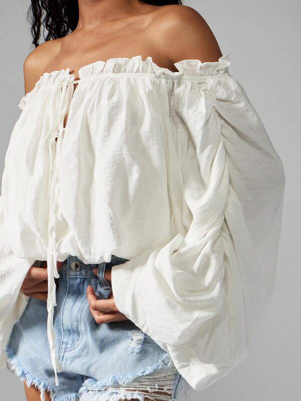 MISSGUIDED Off Shoulder Balloon Sleeve Peasant Blouse