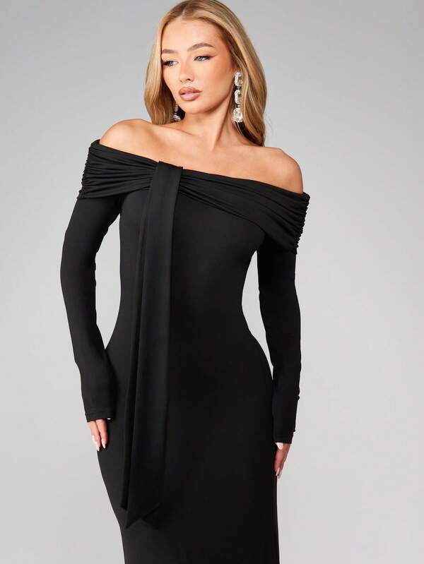 MISSGUIDED Off Shoulder Bardot Maxi Dress