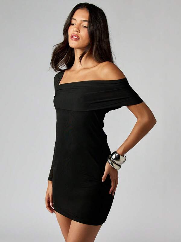 MISSGUIDED Off Shoulder Bodycon Mini Dress With Long Sleeve