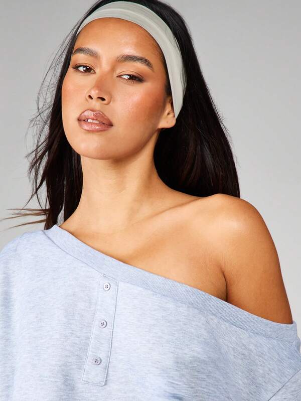 MISSGUIDED Off Shoulder Button Detail Sweatshirt