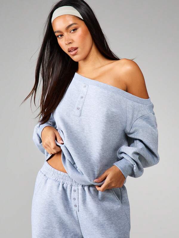 MISSGUIDED Off Shoulder Button Detail Sweatshirt