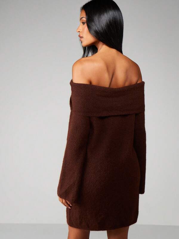 MISSGUIDED Off Shoulder Chunky Knit Mini Dress