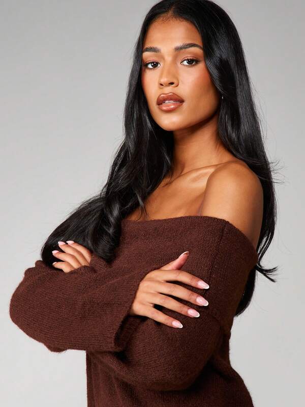 MISSGUIDED Off Shoulder Chunky Knit Mini Dress