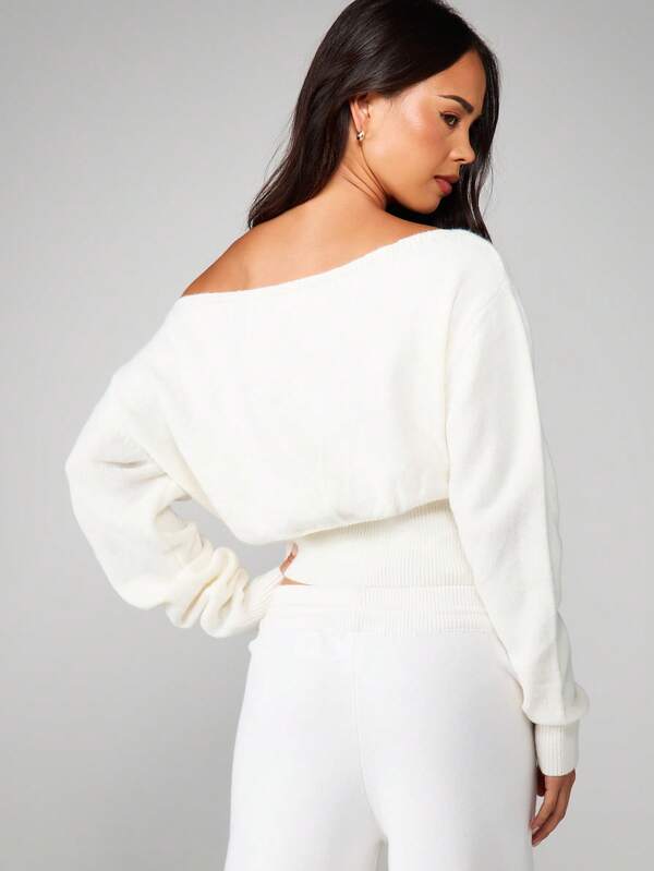 MISSGUIDED Off Shoulder Chunky Knit Sweater With Ribbed Details