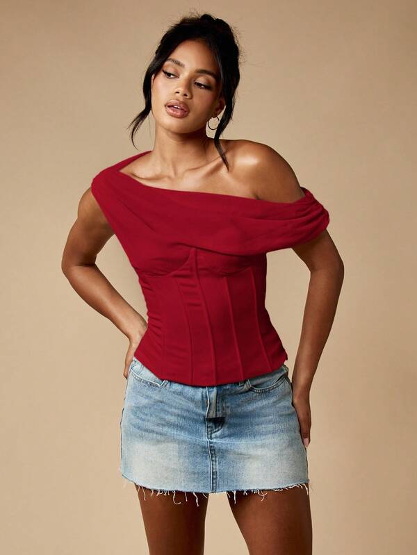 MISSGUIDED Off Shoulder Corset Top With Lace Up Back