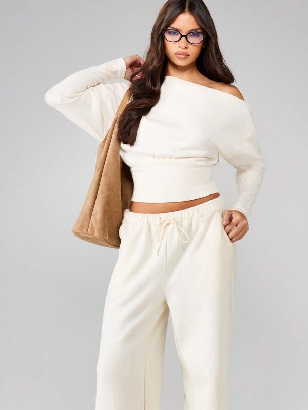 MISSGUIDED Off Shoulder Crop Sweater With Fitted Sleeves