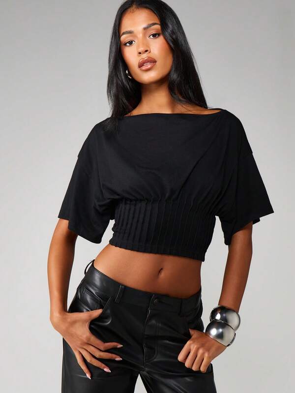 MISSGUIDED Off Shoulder Crop Top With Batwing Sleeves
