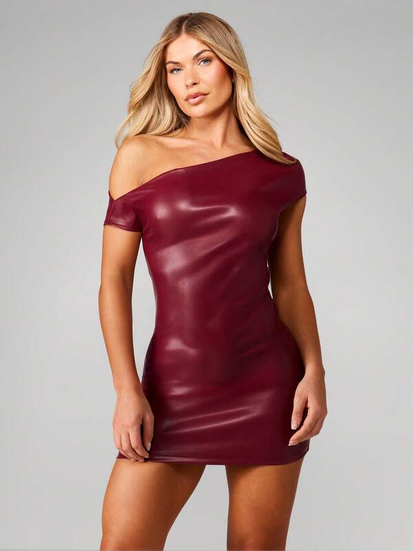 MISSGUIDED Off Shoulder Faux Leather Bodycon Mini Dress
