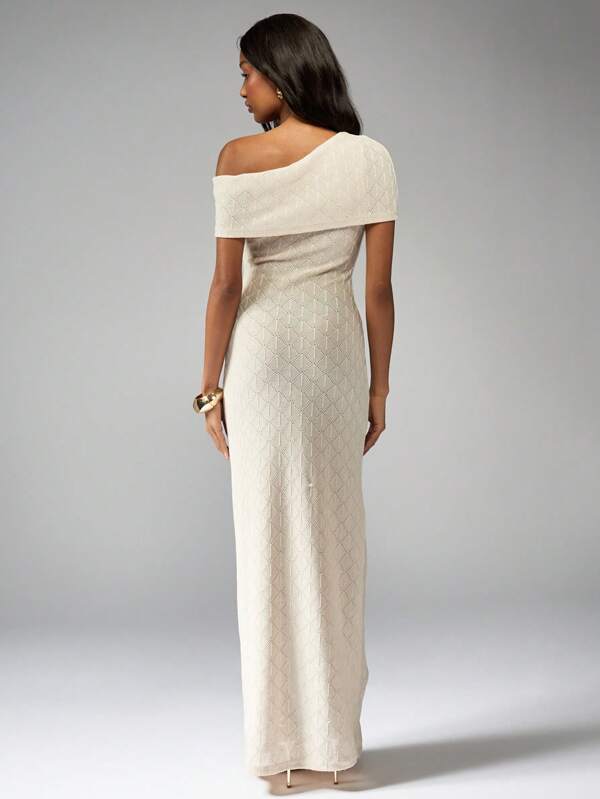 MISSGUIDED Off-Shoulder Knit Form-Fitting Full Length Maxi Dress
