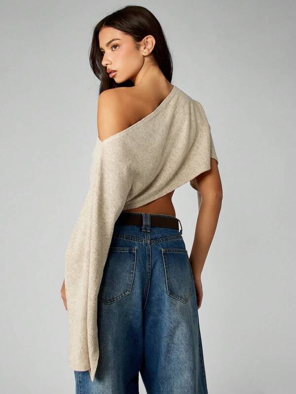 MISSGUIDED Off Shoulder Knit Sweater With Long Sleeves