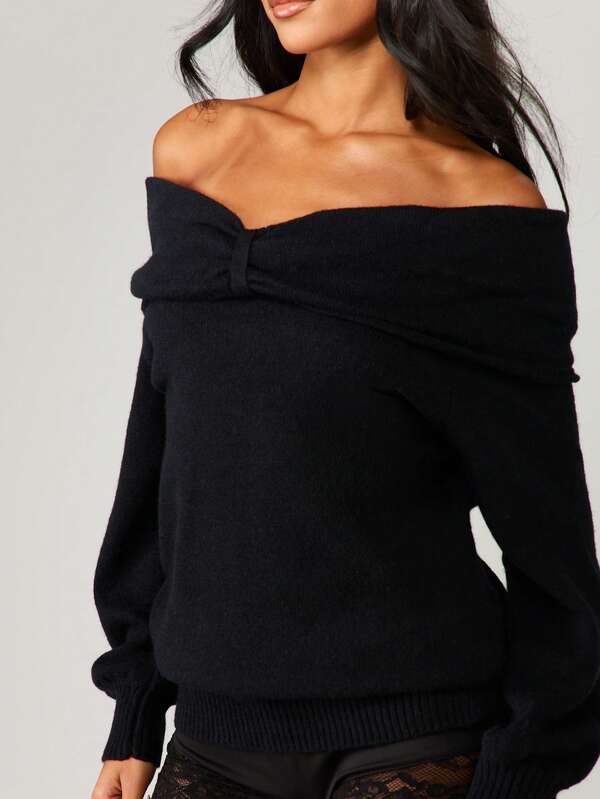 MISSGUIDED Off Shoulder Knit Sweater With Ruched Detail