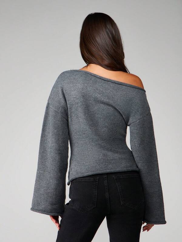 MISSGUIDED Off Shoulder Knit Top With Bell Sleeves