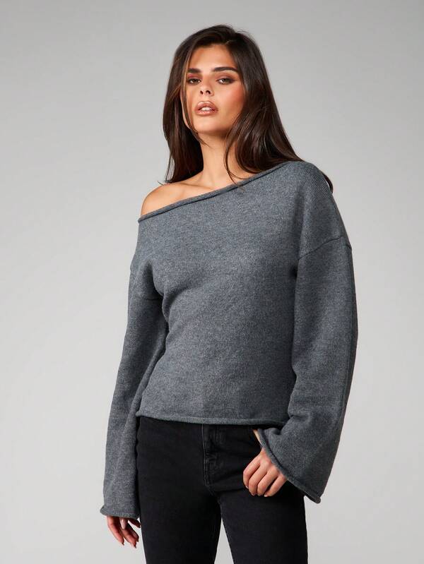 MISSGUIDED Off Shoulder Knit Top With Bell Sleeves