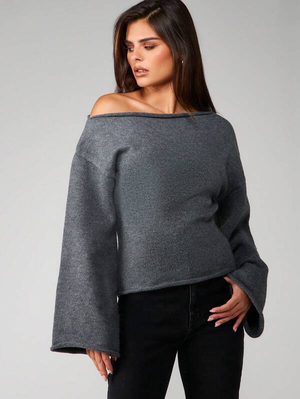 MISSGUIDED Off Shoulder Knit Top With Bell Sleeves