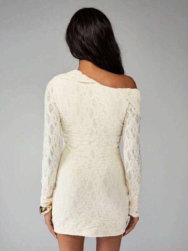 MISSGUIDED Off Shoulder Lace Long Sleeve Bodycon Mini Dress