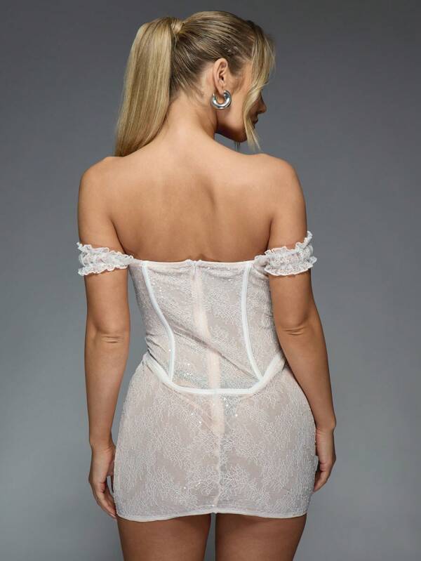 MISSGUIDED Off Shoulder Lace Mini Dress With Corset Detail