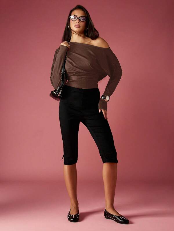 MISSGUIDED Off Shoulder Long Sleeve Pullover Sweater