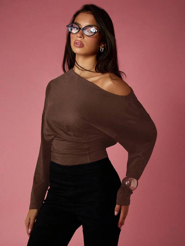 MISSGUIDED Off Shoulder Long Sleeve Pullover Sweater