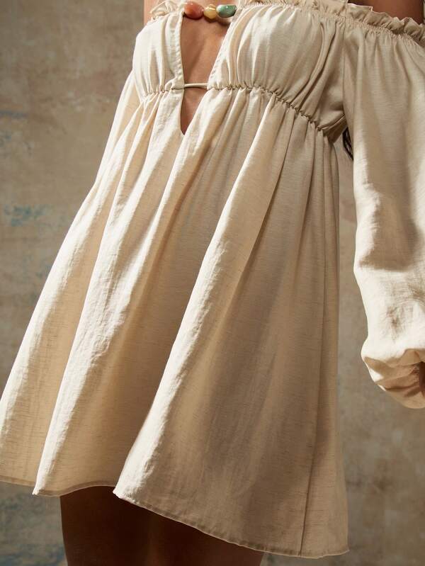 MISSGUIDED Off Shoulder Mini Dress With Balloon Sleeves