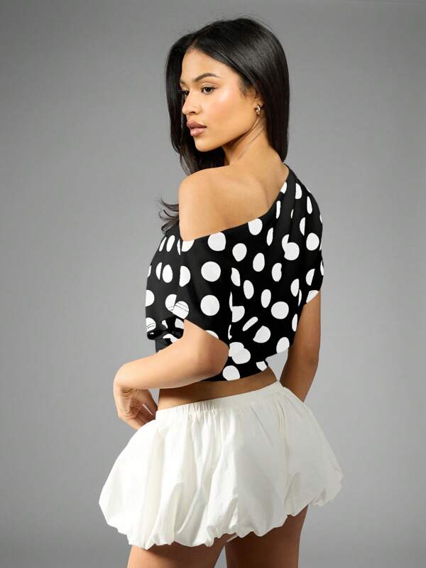 MISSGUIDED Off Shoulder Polka Dot Crop Top With Loose Dolman Sleeve