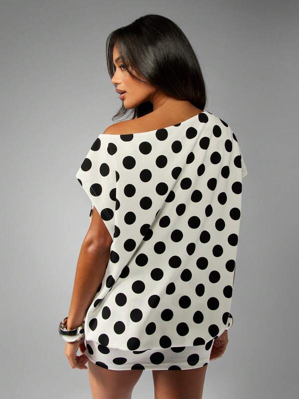 MISSGUIDED Off Shoulder Polka Dot Mini Dress With Dolman Sleeves