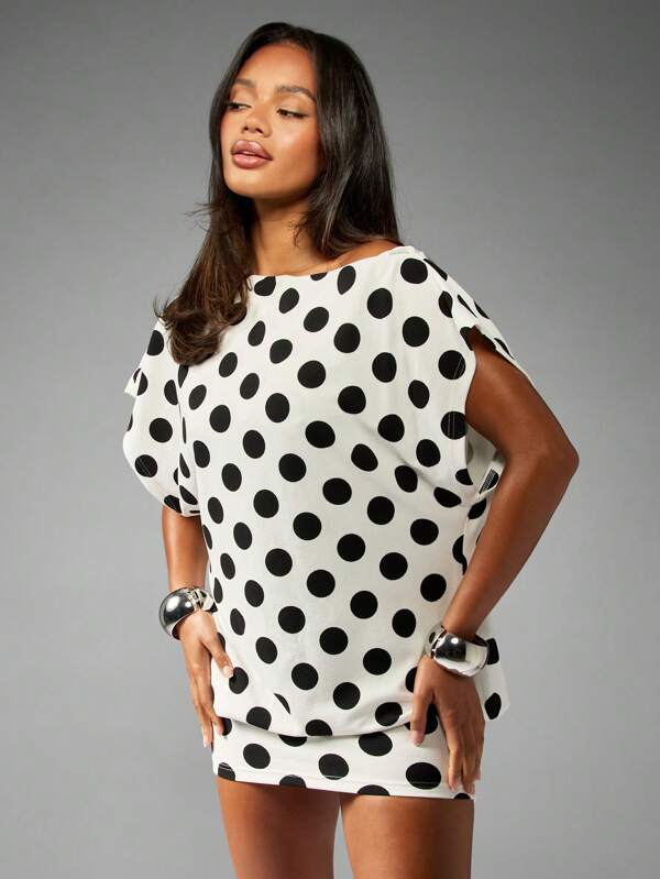 MISSGUIDED Off Shoulder Polka Dot Mini Dress With Dolman Sleeves