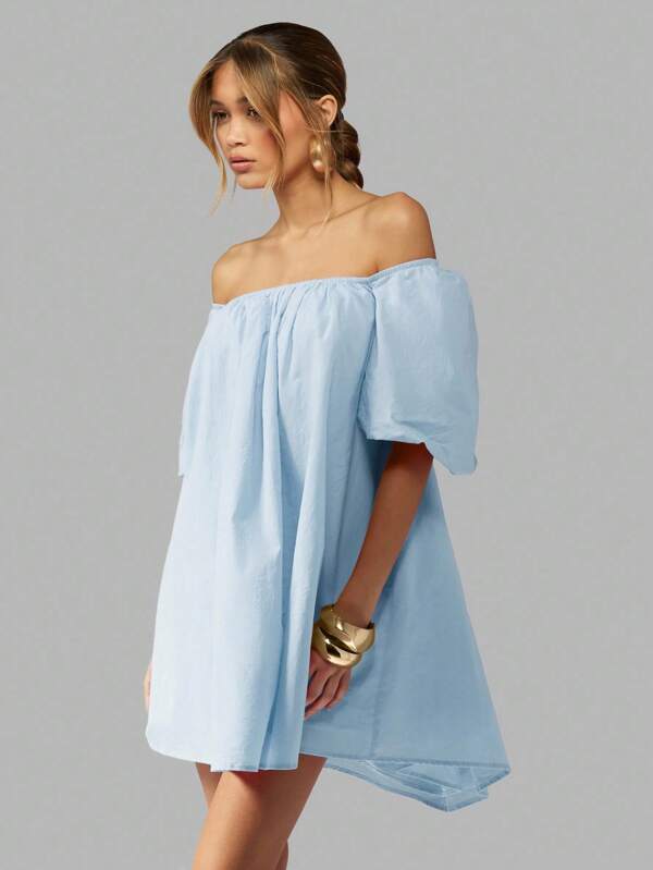 MISSGUIDED Off Shoulder Puff Sleeve Mini Dress With Back Tie