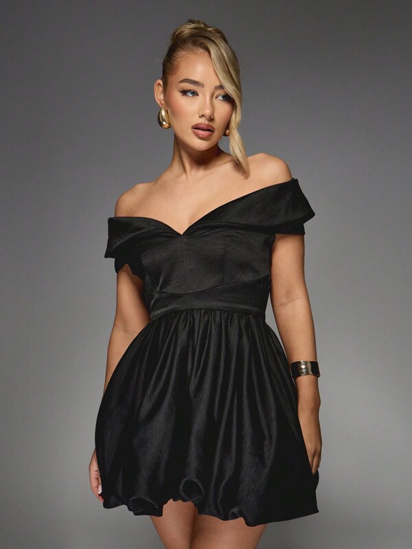 MISSGUIDED Off Shoulder Puffball Mini Dress With Empire Waist
