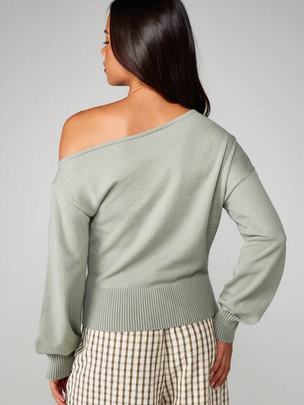 MISSGUIDED Off Shoulder Ribbed Knit Sweater