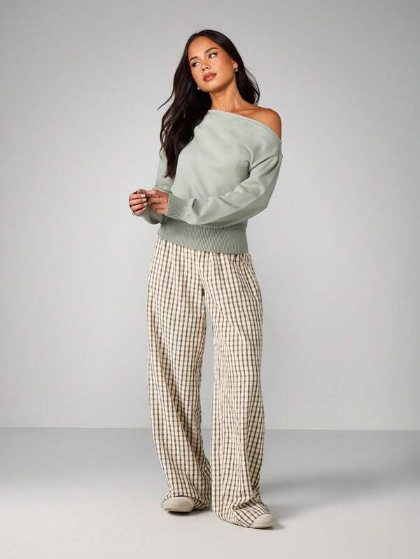 MISSGUIDED Off Shoulder Ribbed Knit Sweater