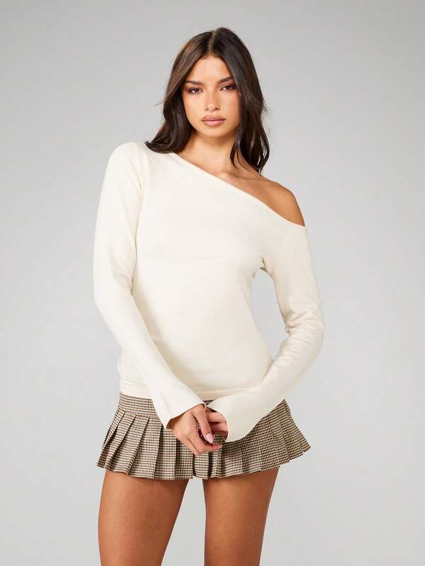 MISSGUIDED Off Shoulder Ribbed Knit Sweater With Long Sleeves
