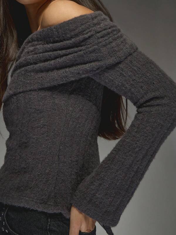 MISSGUIDED Off Shoulder Ribbed Knit Top With Cross Back
