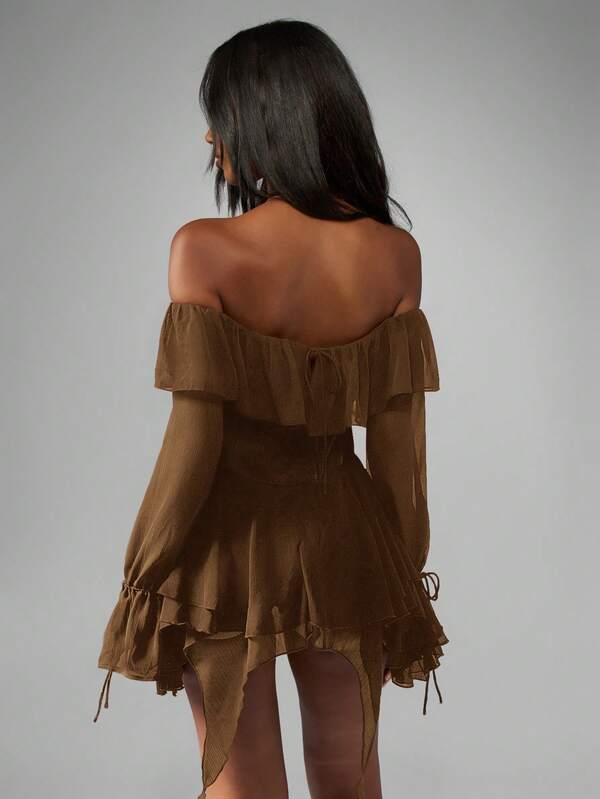 MISSGUIDED Off Shoulder Ruffle Bodysuit With Corset Detail