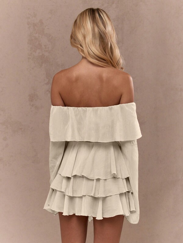 MISSGUIDED Off Shoulder Ruffle Crop Top With Bell Sleeves