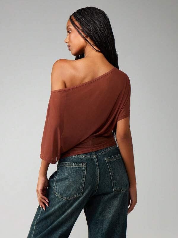 MISSGUIDED Off Shoulder Sheer Blouse With Batwing Sleeves