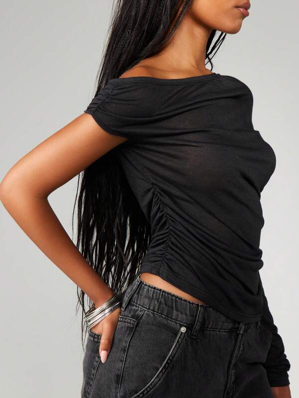 MISSGUIDED Off Shoulder Sheer Knit Top With Long Sleeves