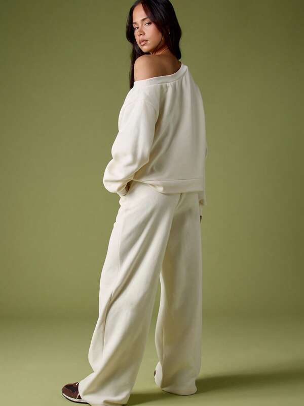 MISSGUIDED Off Shoulder Sweater With Wide Leg Pants Set