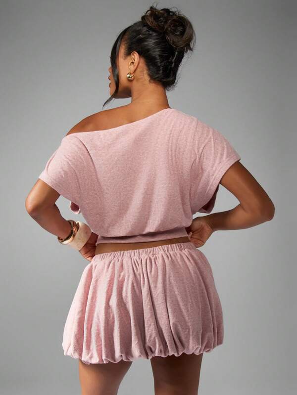 MISSGUIDED Off Shoulder Top With Bubble Mini Skirt