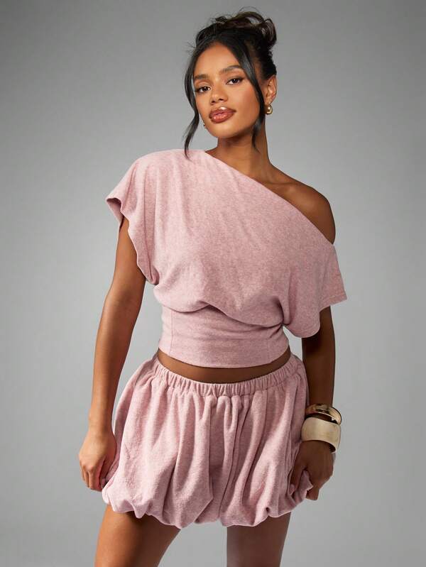 MISSGUIDED Off Shoulder Top With Bubble Mini Skirt