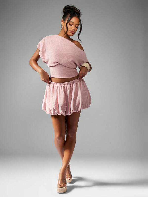 MISSGUIDED Off Shoulder Top With Bubble Mini Skirt